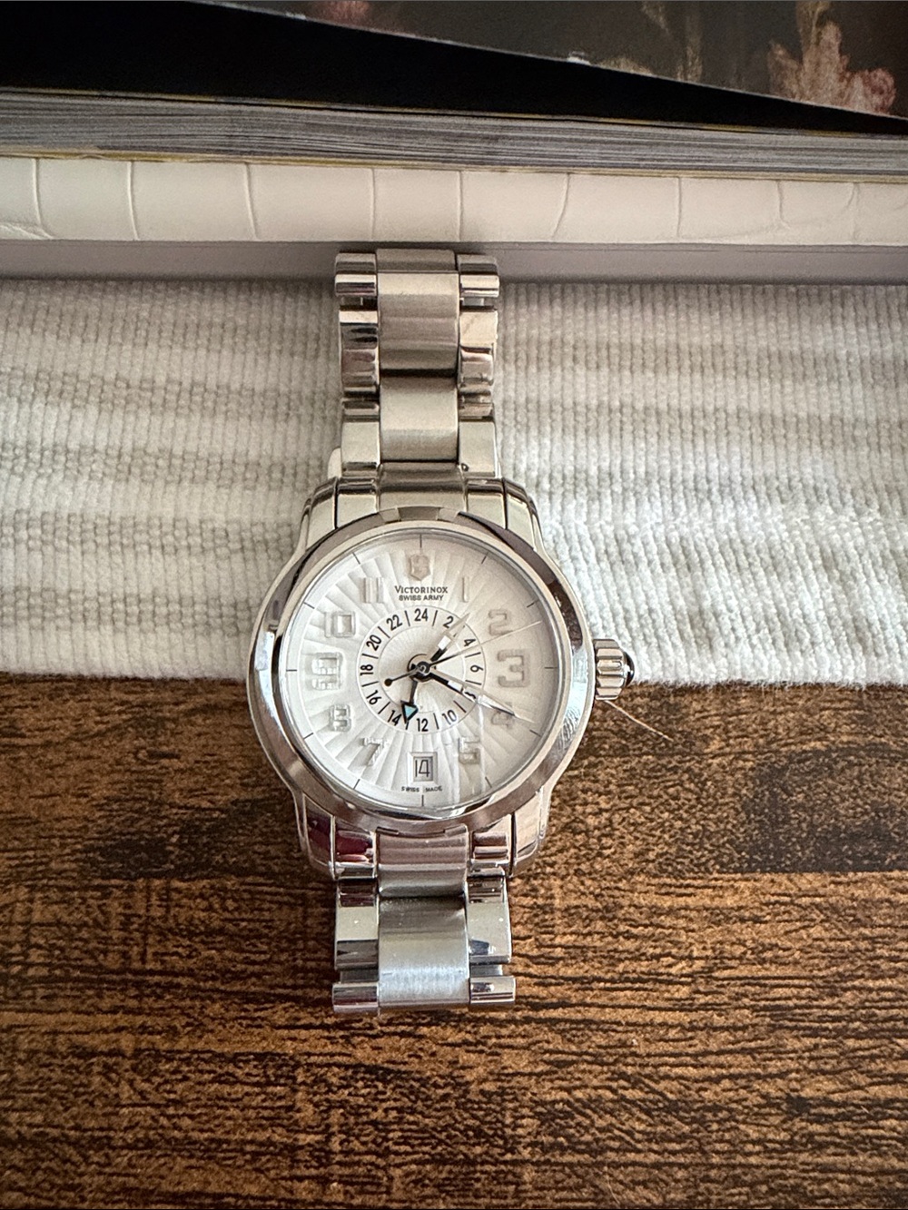 Victorinox Silver and White Stainless Steel Bracelet Watch